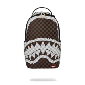 CREAM AND BROWN TEAR CHECK BACKPACK
