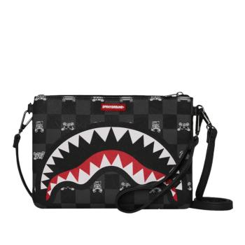 GRAY PEEKING CHARACTER CHECK CROSSBODY POUCHETTE